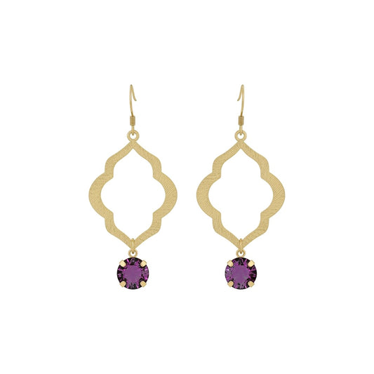 Amethyst Crystal & Brushed Gold Marquise Drop Earrings