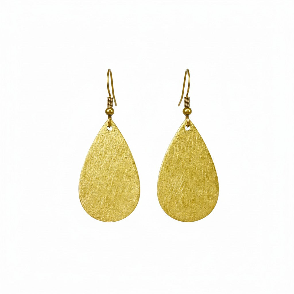 Brushed Gold Teardrop Drop Earrings