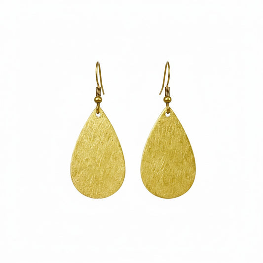 Brushed Gold Teardrop Drop Earrings