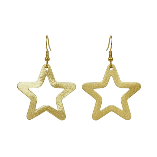 Textured Gold Star Drop Earrings