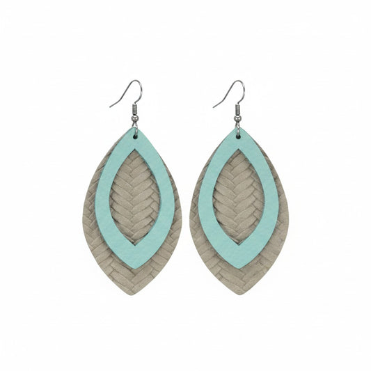 Grey and Turquoise Layered Leather Earrings - E19-467