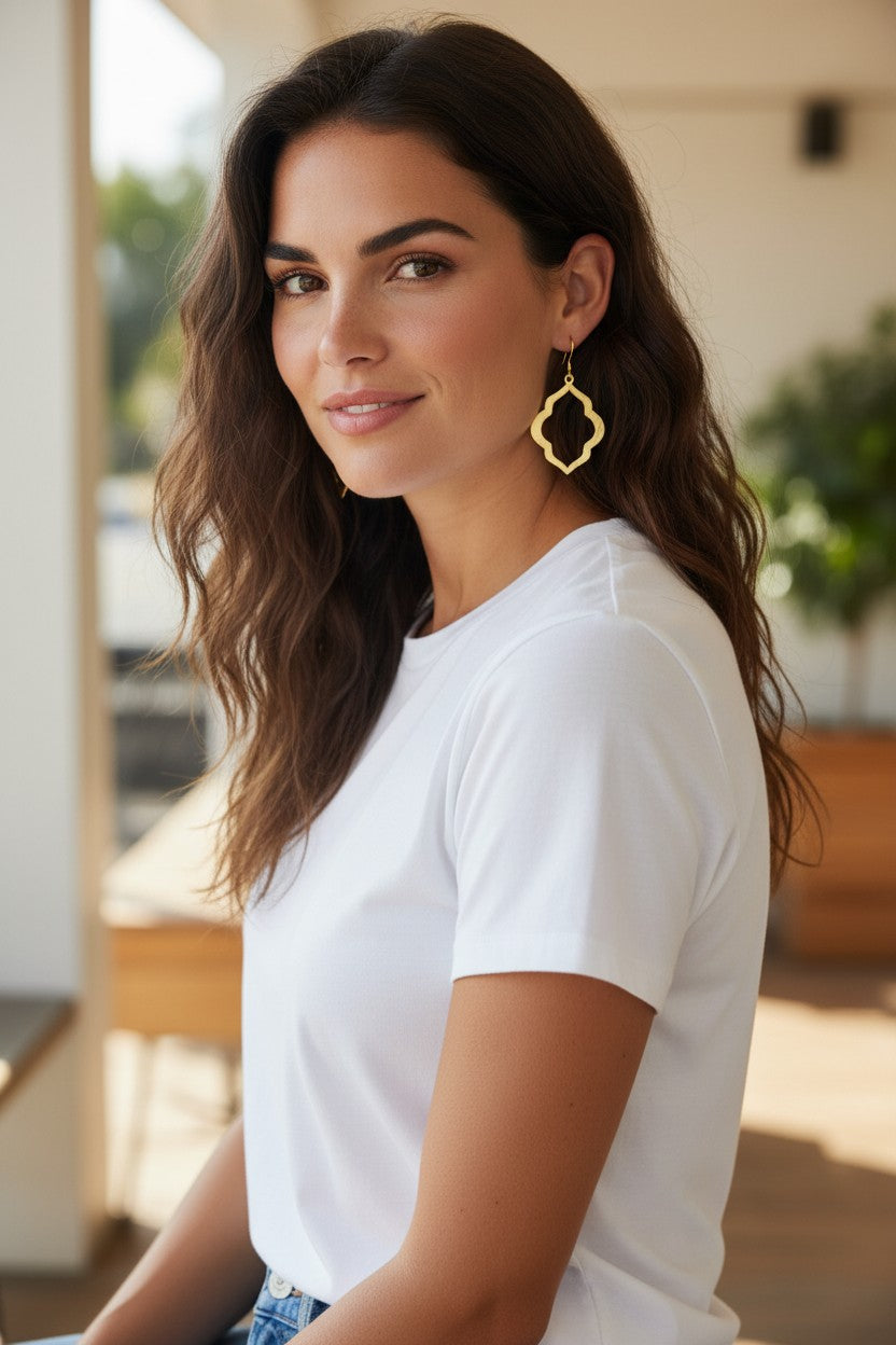 Large Brushed Gold Marquise Pendant Earrings - E19-4681