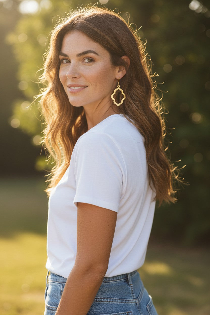 Small Brushed Gold Marquise Pendant Earrings - E19-4682