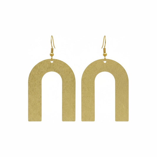 Large Brushed Gold Horseshoe Pendant Earrings - E19-4683
