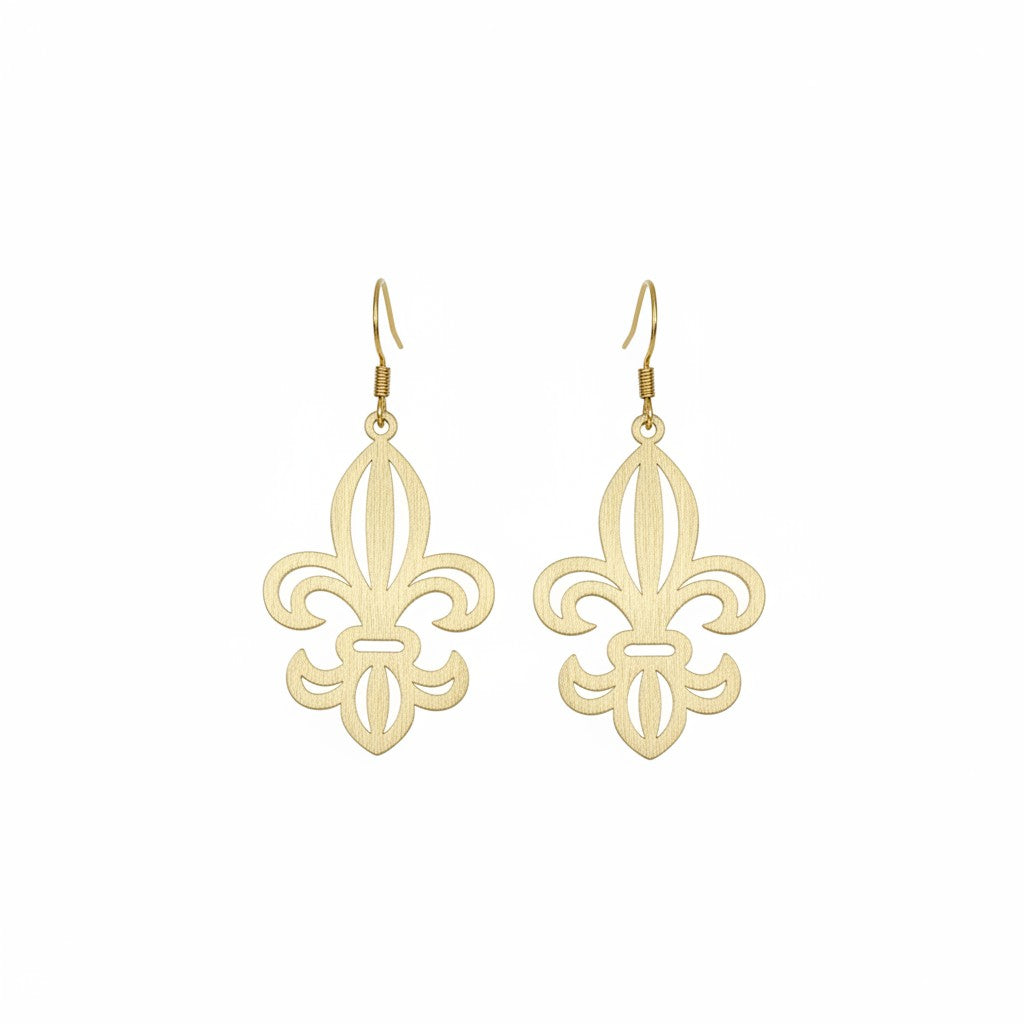 Golden Grace Fleur De Lis Drop Earrings