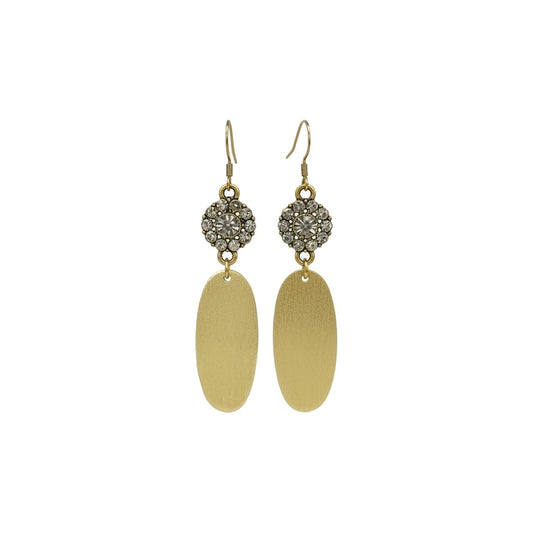 Crystal Bloom & Brushed Gold Oval Drop Earrings
