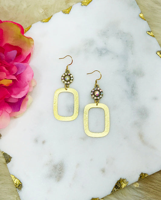Rhinestone & Brushed Gold Pendant Earrings - E19-4688