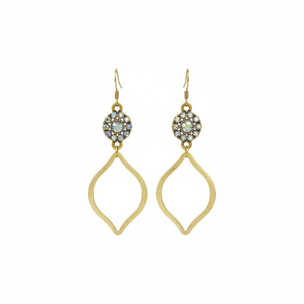 AB Crystal Bloom & Brushed Gold Marquise Drop Earrings