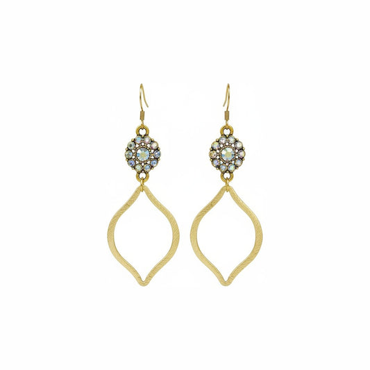 AB Crystal Bloom & Brushed Gold Marquise Drop Earrings