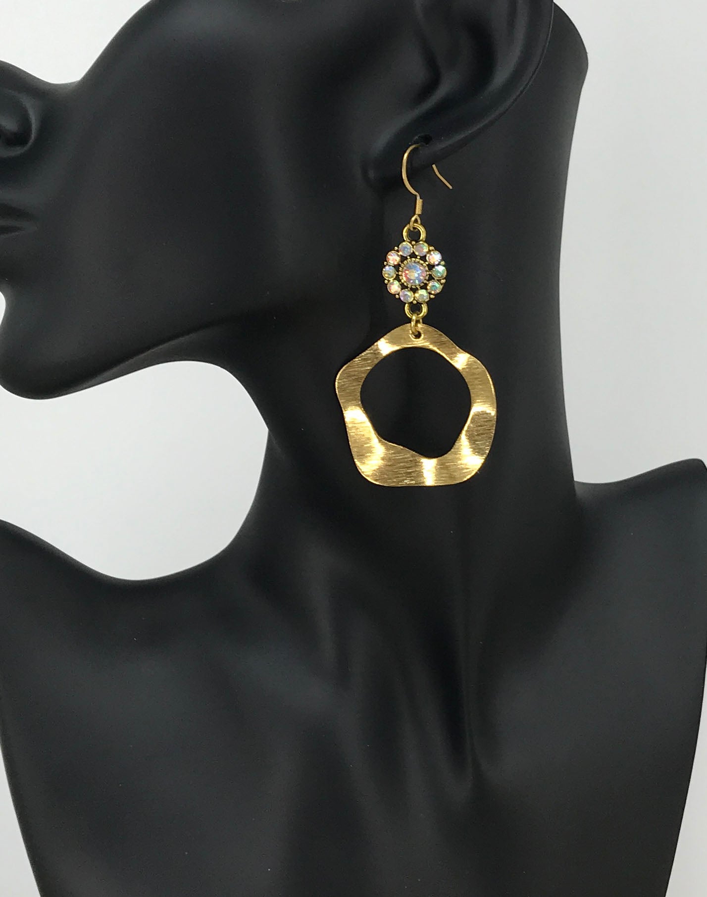 Rhinestone & Brushed Gold Pendant Earrings - E19-4691