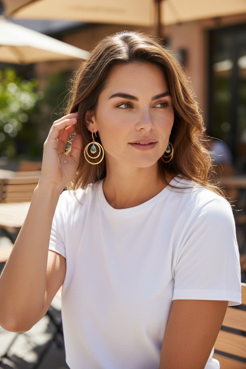 Brushed Gold & Teardrop Pendant Earrings - E19-4694