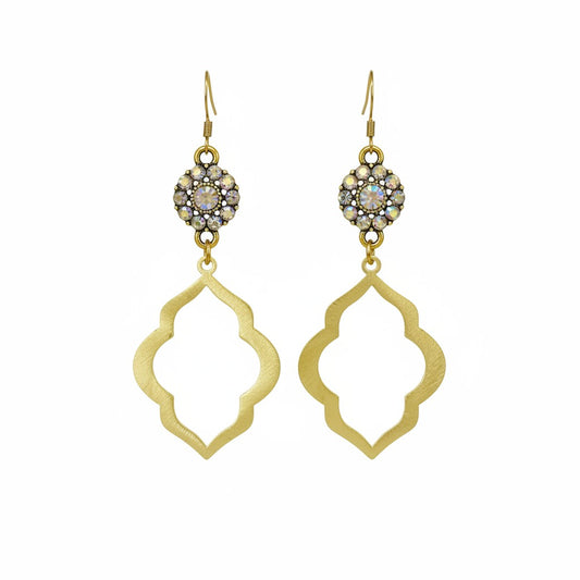 AB Crystal Bloom & Brushed Gold Oval Drop Earrings