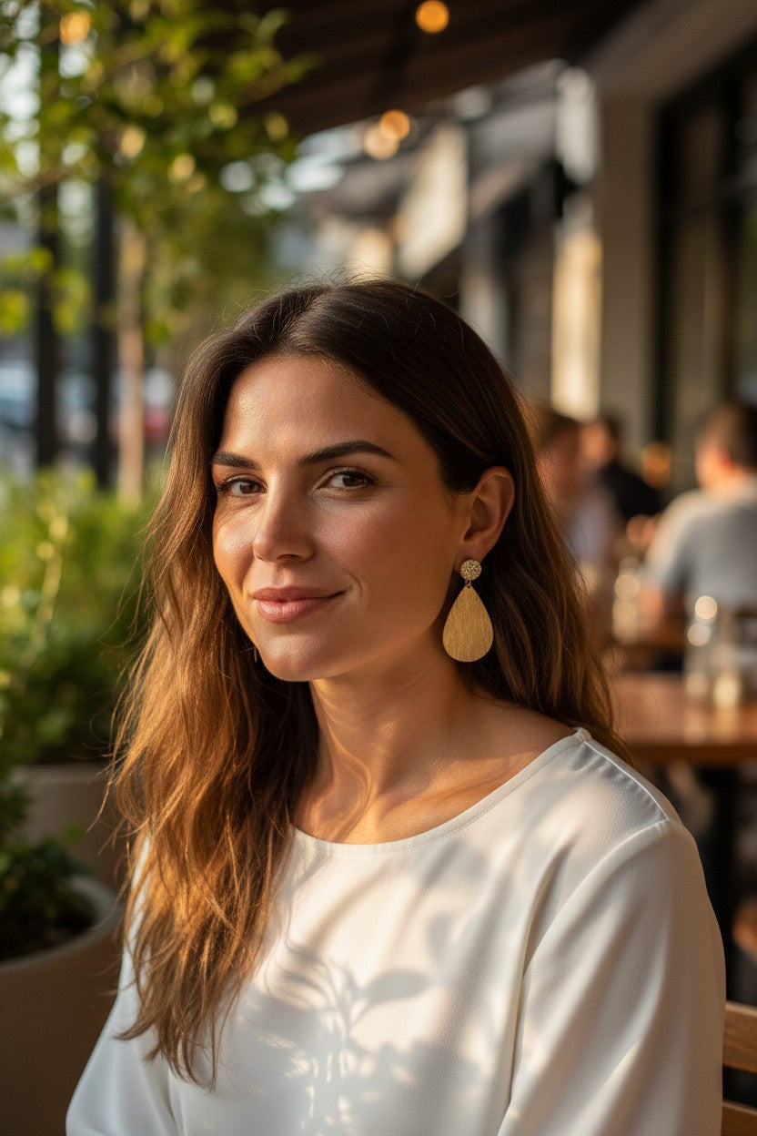 CZ Pave Stud & Brushed Gold Pendant Earrings - E19-4697