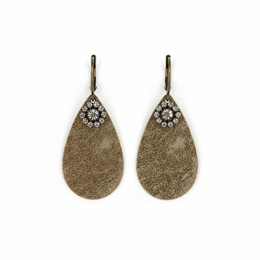 Platinum Teardrop Leather Hoop Earrings