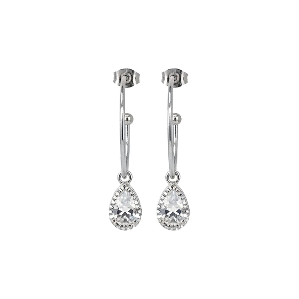 Silver Teardrop CZ & Open Hoop Drop Earrings