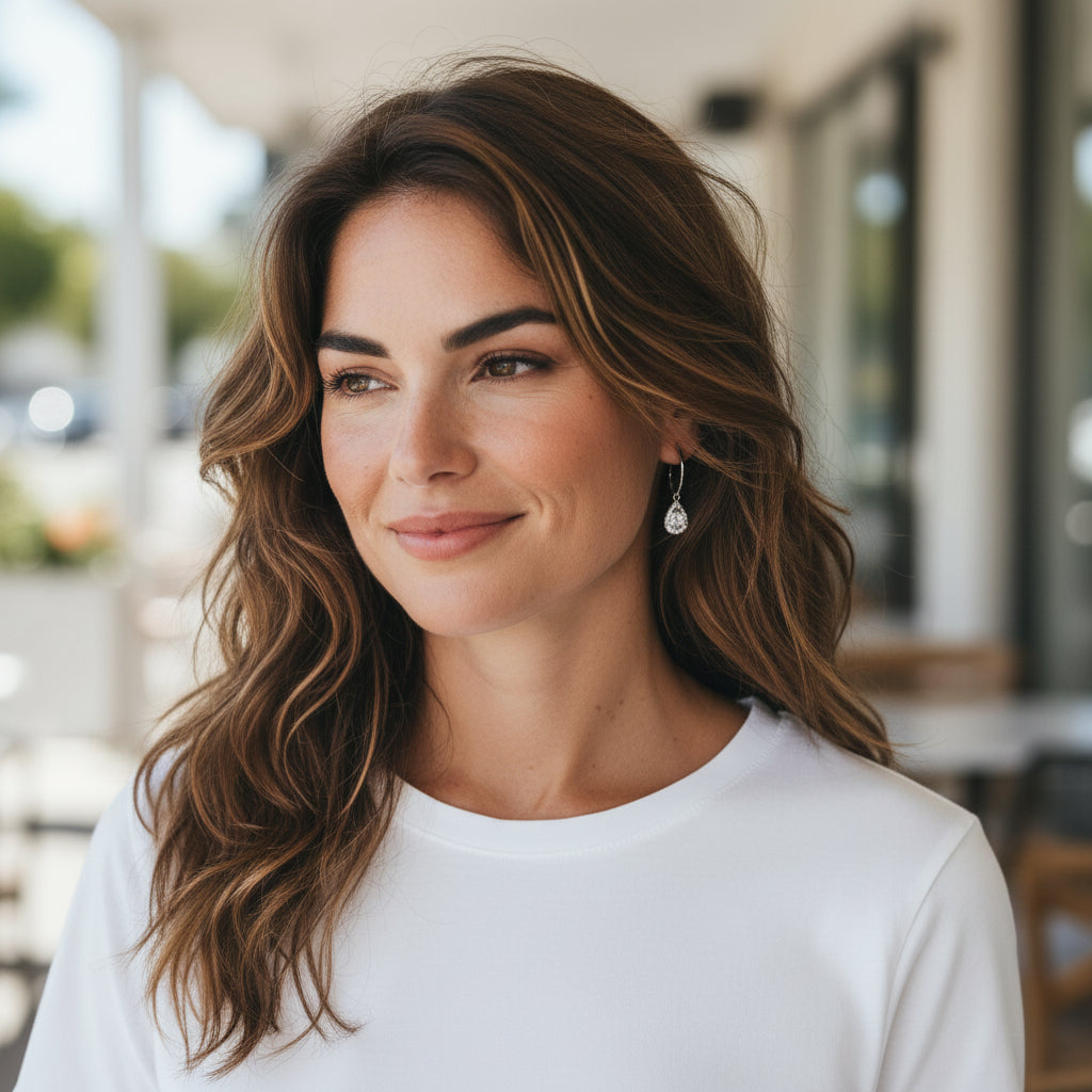 CZ Pendant & Open Hoop Stud Earrings - E19-4704