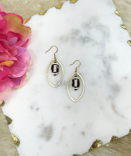 Brushed Gold & Football Pendant Earrings - E19-4717