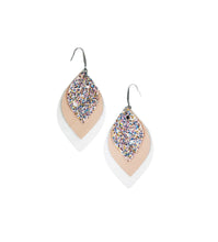 Load image into Gallery viewer, White and Pink Leather with Glitter Earrings - E19-471