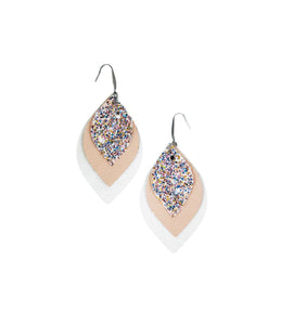 White and Pink Leather with Glitter Earrings - E19-471