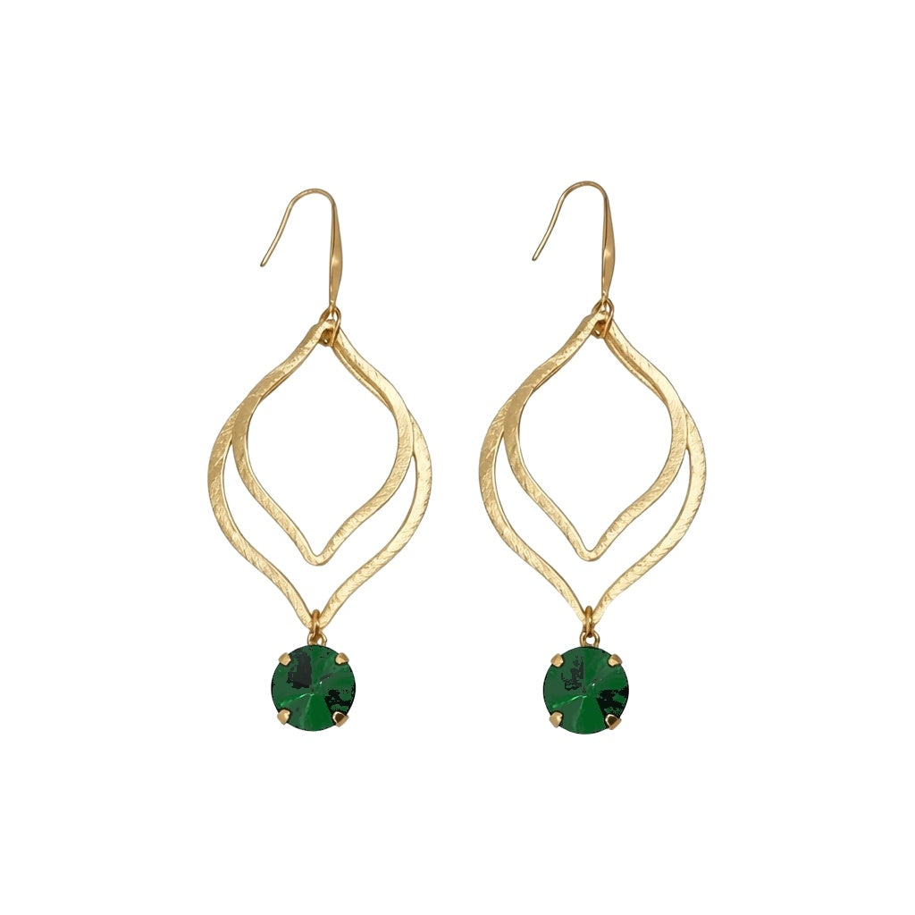 Emerald Crystal & Layered Gold Drop Earrings