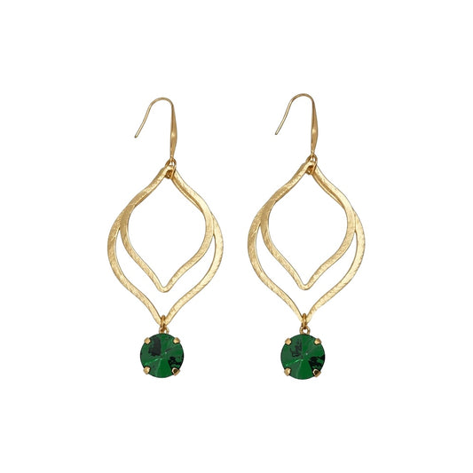 Emerald Crystal & Layered Gold Drop Earrings