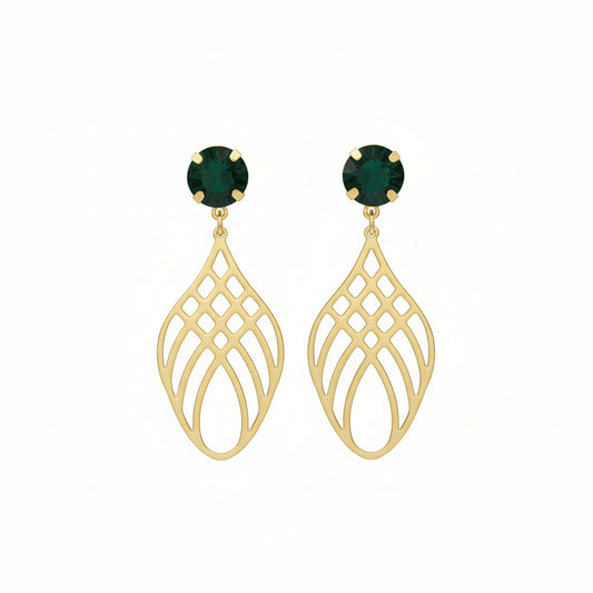 Genuine Crystal & Gold Pendant Stud Earrings - E19-4737