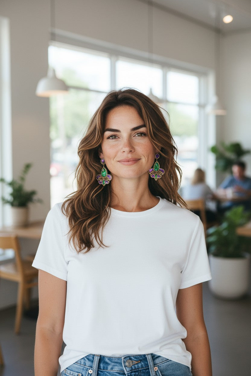 Mardi Gras Themed Fleur De Lis Earrings - E19-4741