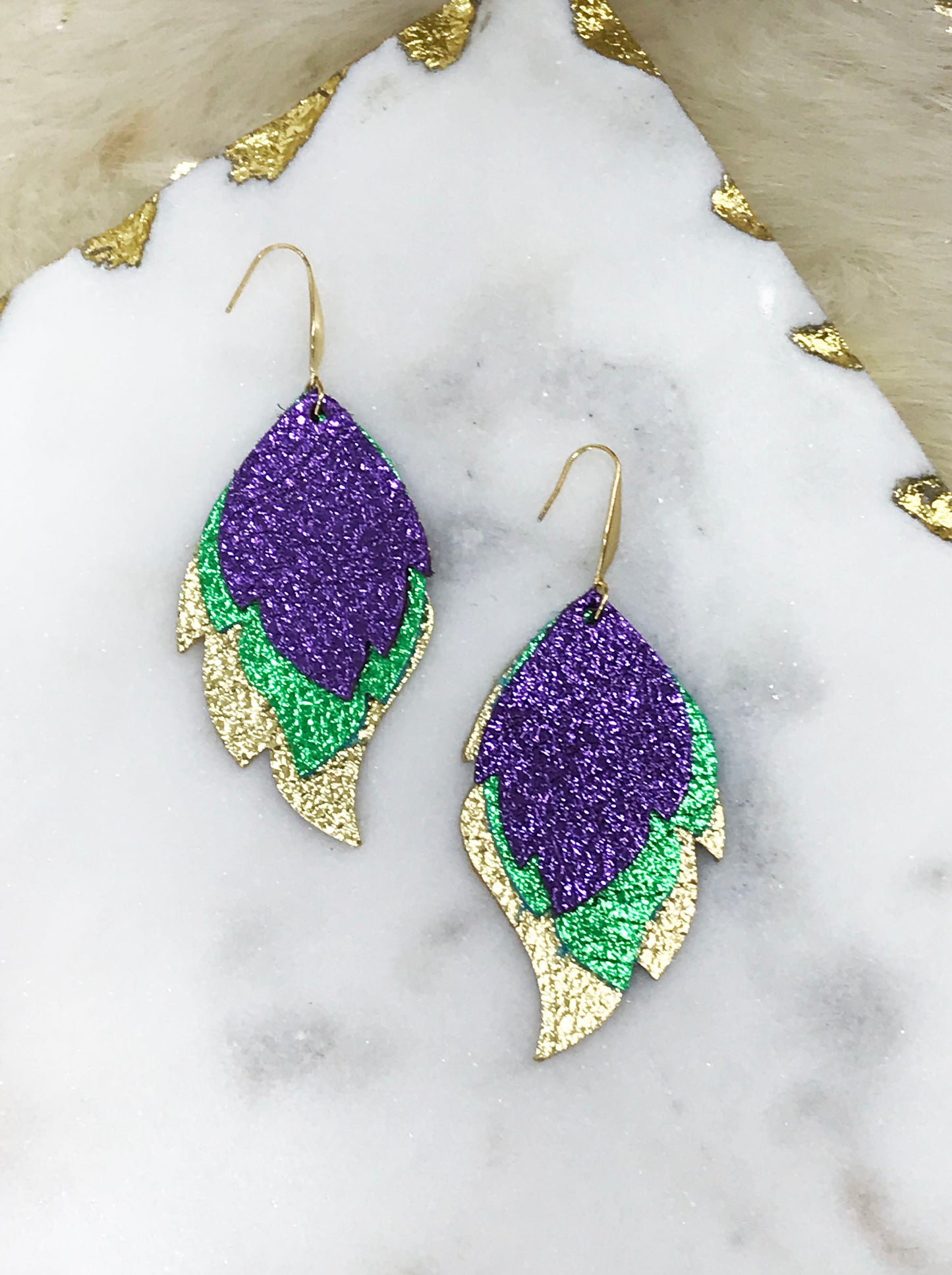 Mardi Gras Themed Layered Leather Earrings - E19-4745