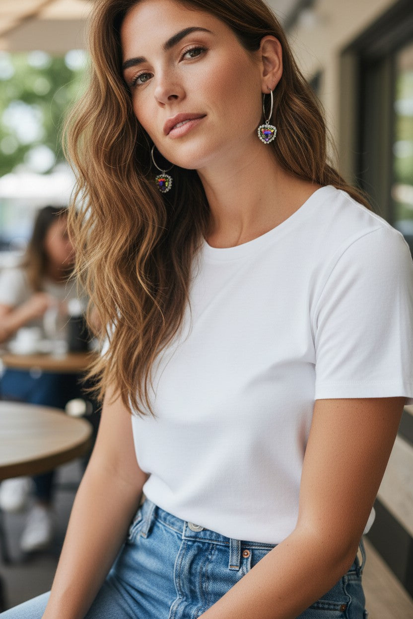 Hoop & Rhinestone Pendant Earrings - E19-4747