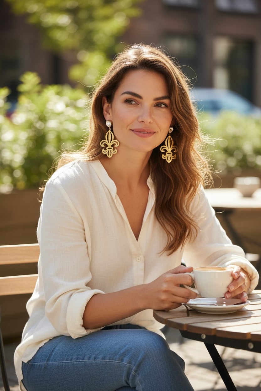 Cubic Zirconia Fleur de Lis Statement Earrings