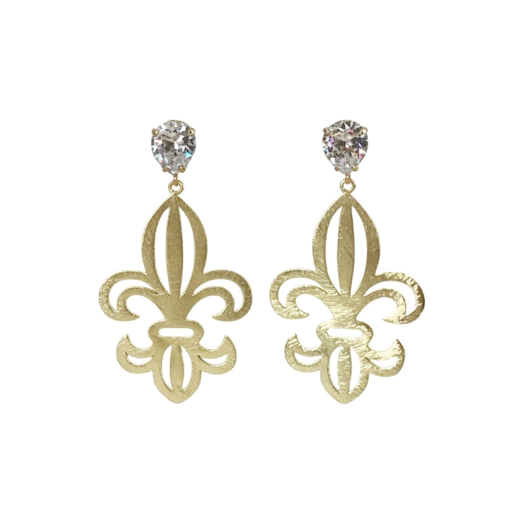 Cubic Zirconia Fleur de Lis Statement Earrings