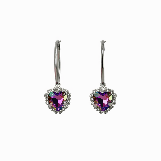 Volcano Heart Rhinestone Hoop Earrings