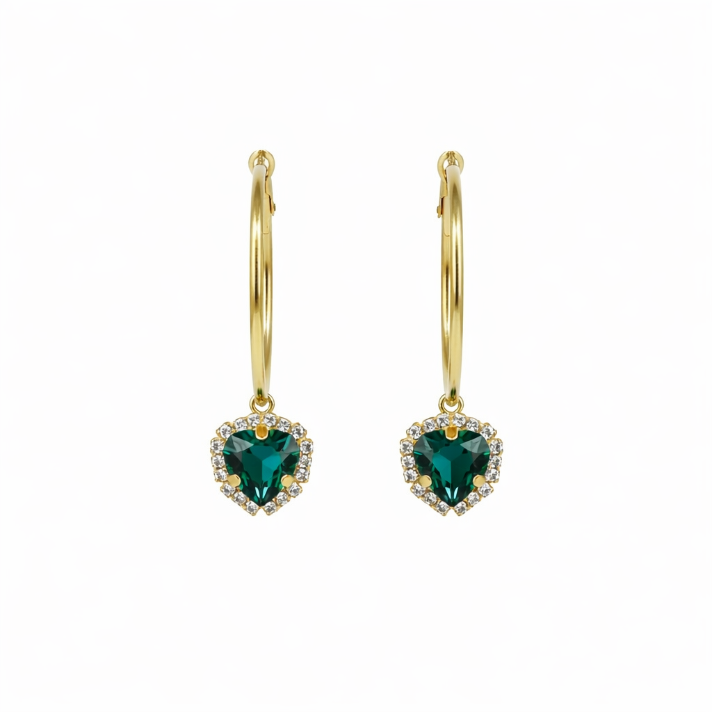 Emerald Rhinestone Hoop Earrings