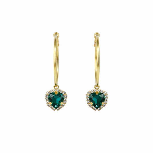 Emerald Rhinestone Hoop Earrings