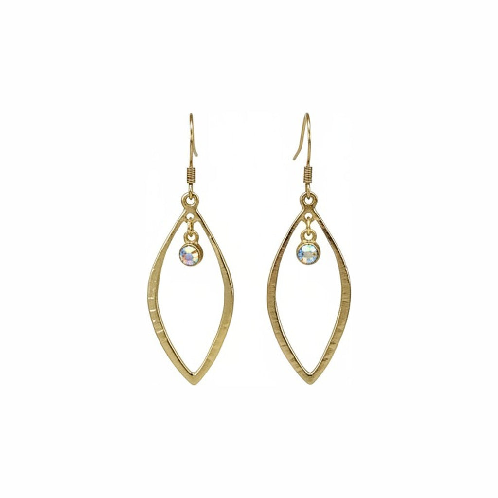 Brushed Gold Leaf & AB Crystal Drop Earrings