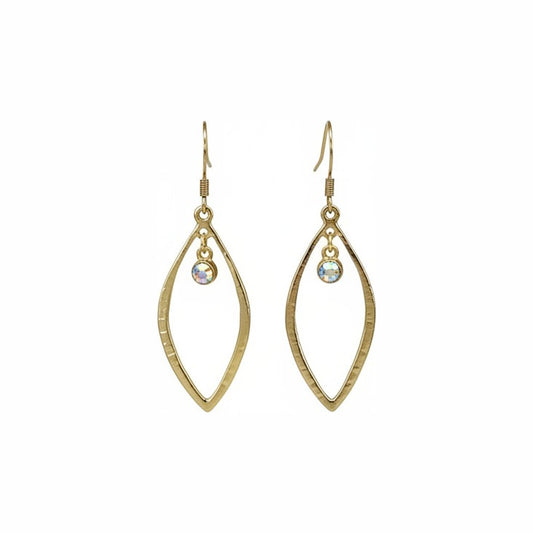 Brushed Gold Leaf & AB Crystal Drop Earrings