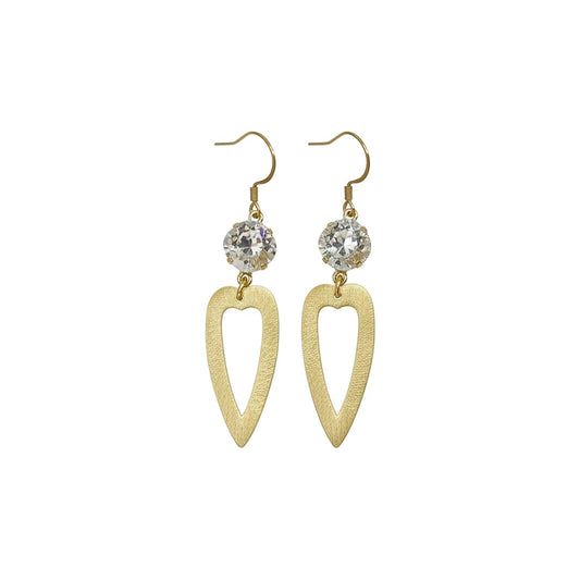 Crystal Clear & Brushed Gold Heart Drop Earrings