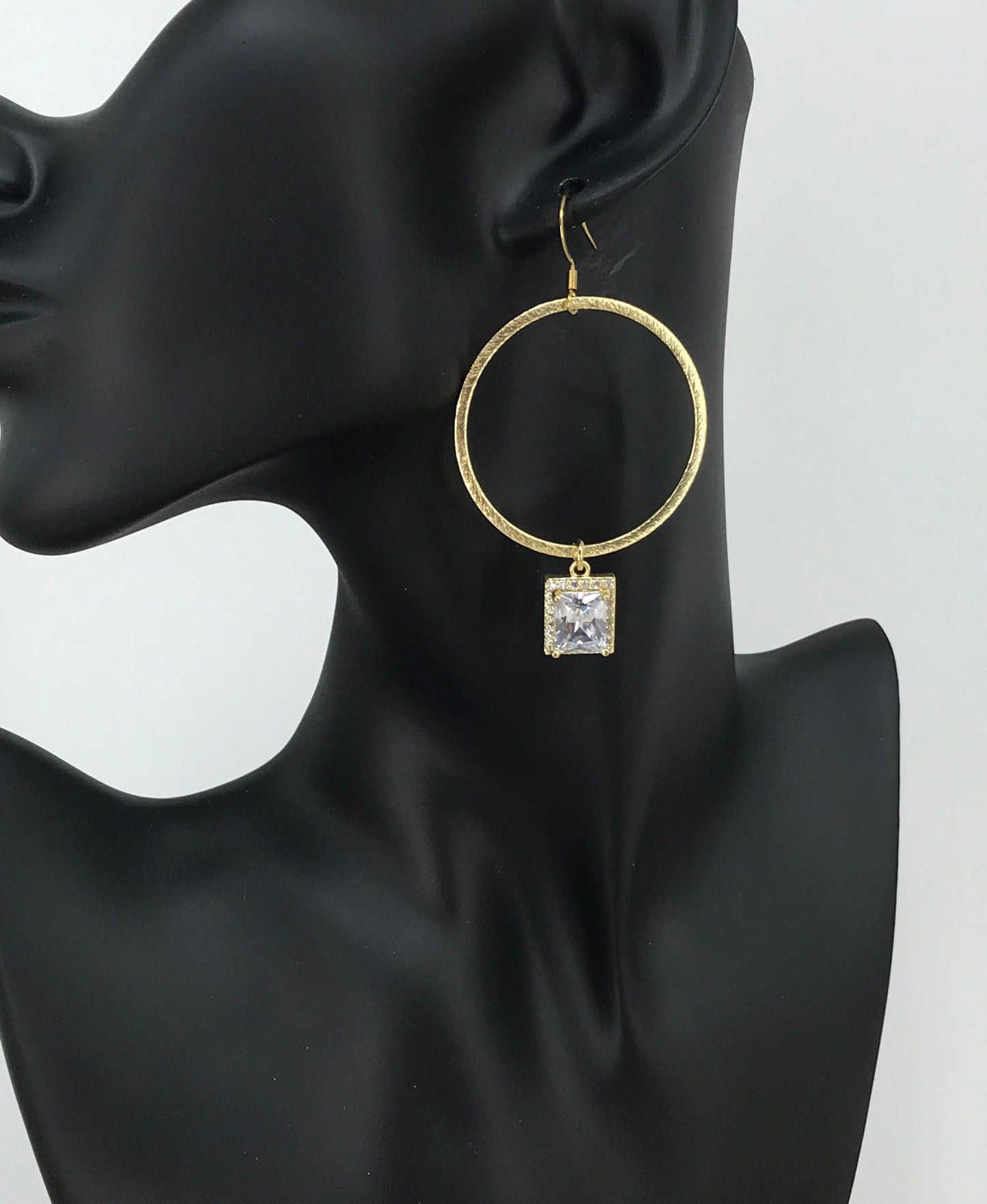 Large Gold Hoop & CZ Pendant Earrings - E19-4760