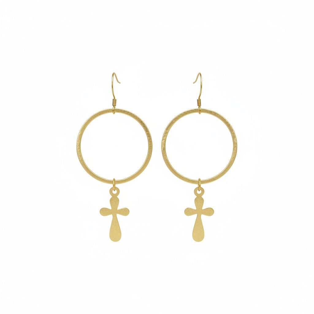 Faithful Gold Cross Hoop Earrings