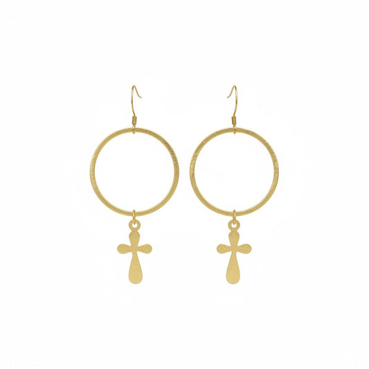 Faithful Gold Cross Hoop Earrings