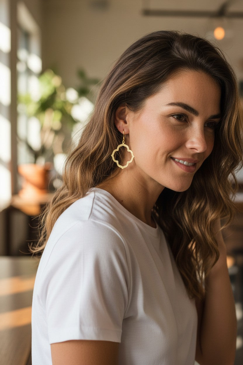 Gold Clover Pendant Earrings - E19-4763