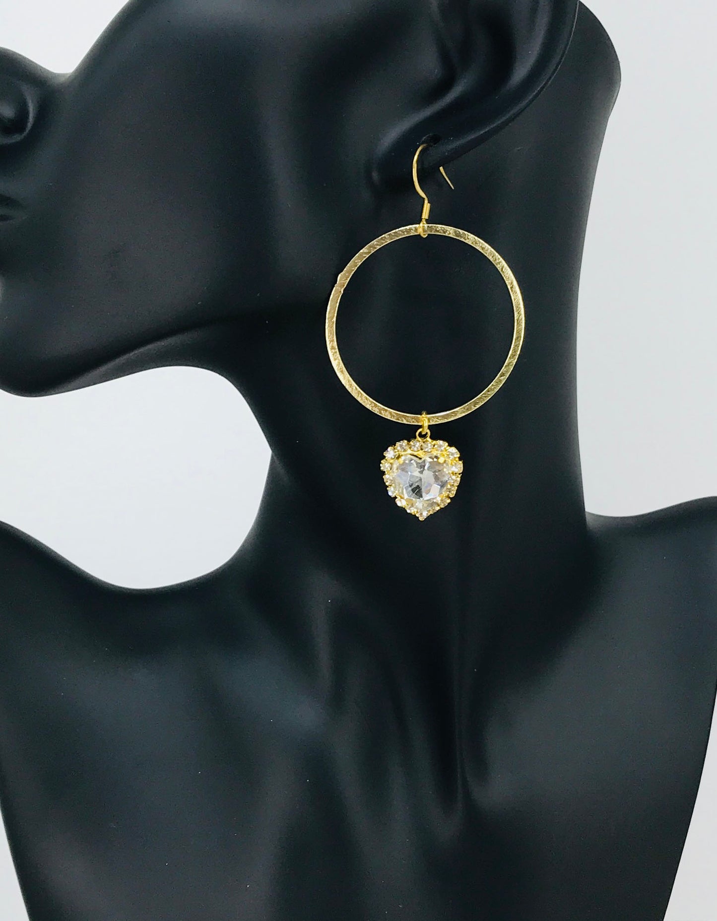 Gold Hoop & Heart Rhinestone Pendant Earrings - E19-4766