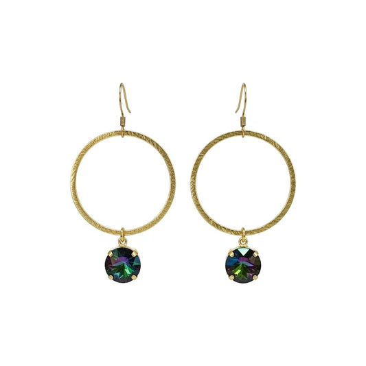 Electra Crystal & Brushed Gold Hoop Drop Earrings