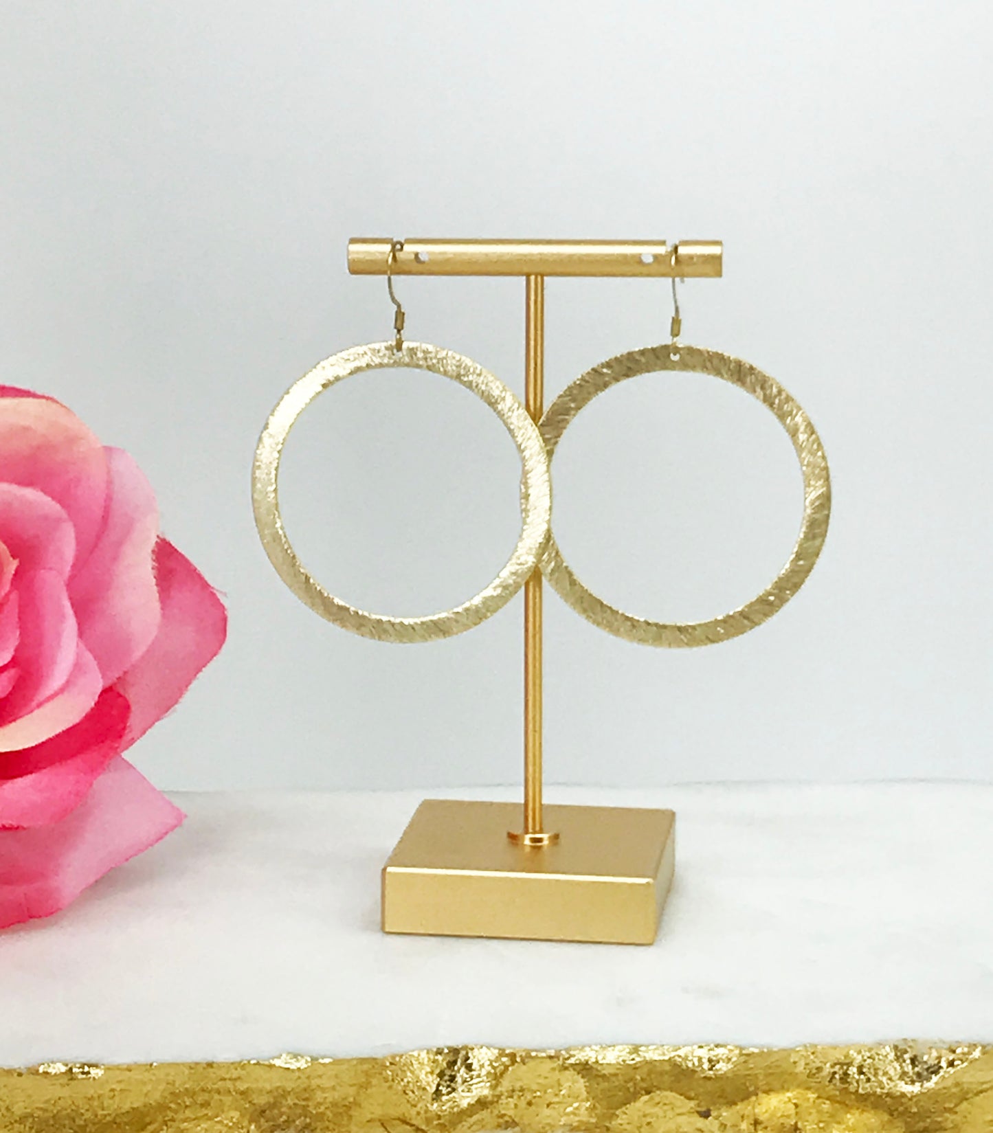 Large Brushed Hoop Pendant Earrings - E19-4769