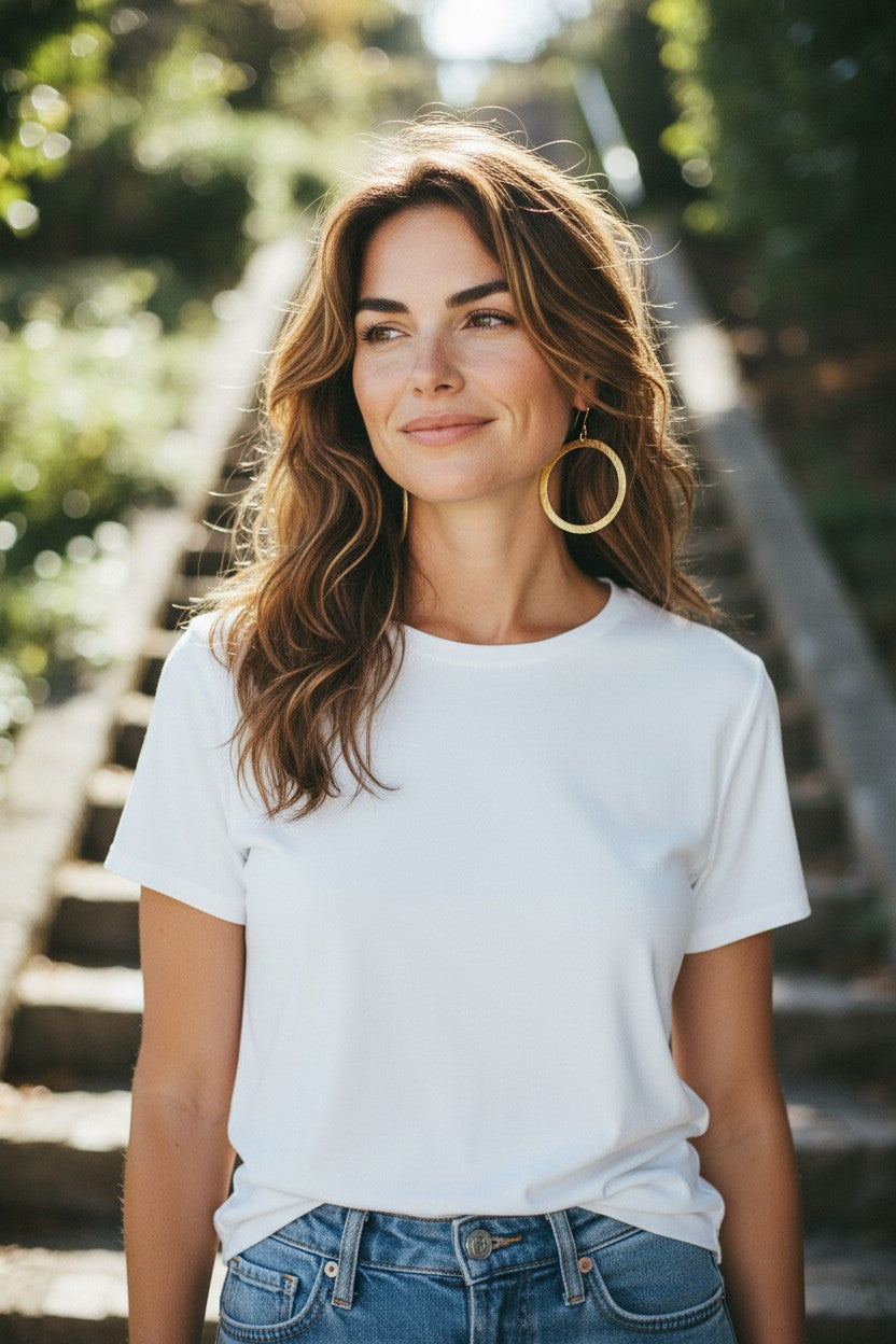 Large Brushed Hoop Pendant Earrings - E19-4769