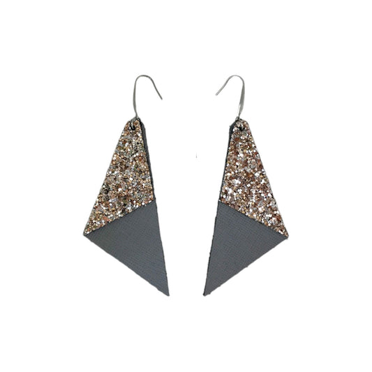 Bronze Angle Gray Leather Earrings