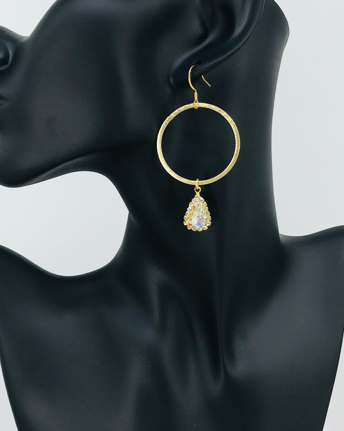 Gold Hoop & Teardrop Rhinestone Pendant Earrings - E19-4770