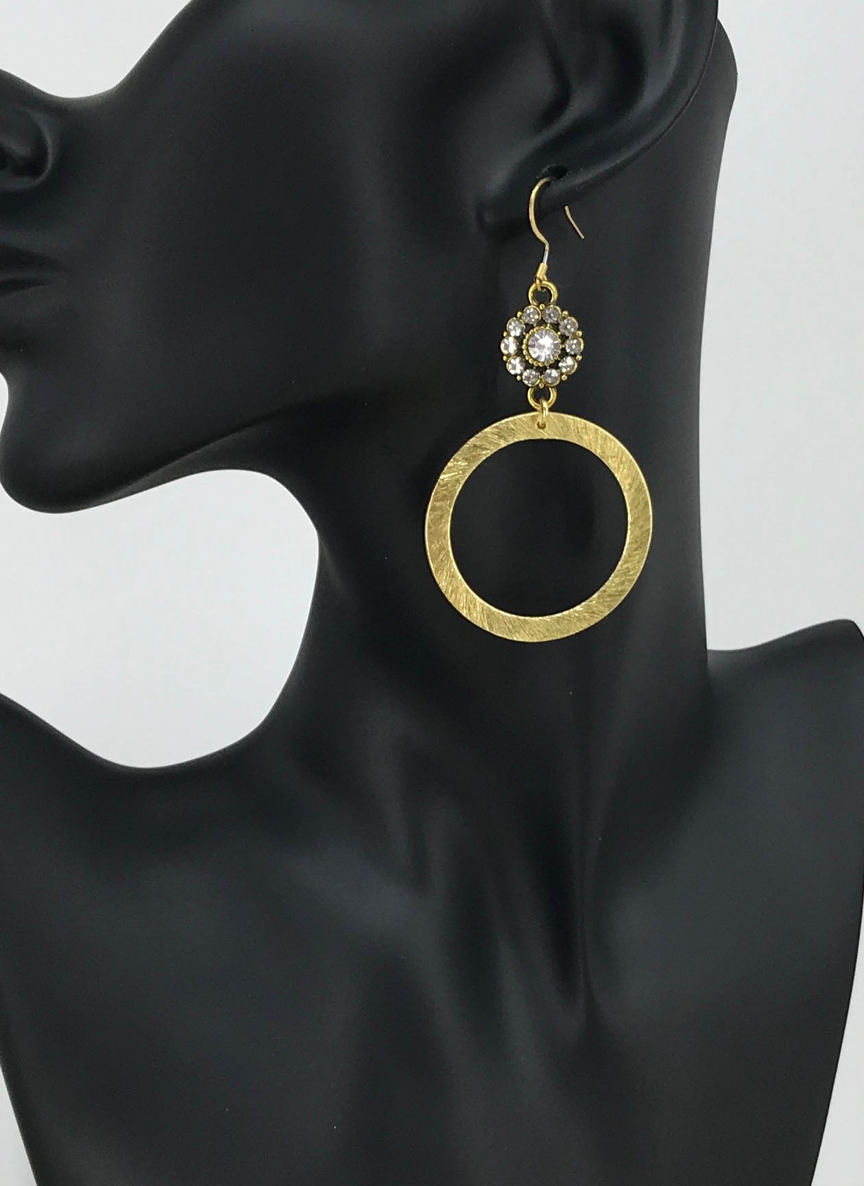 Rhinestone & Brushed Gold Pendant Earrings - E19-4772