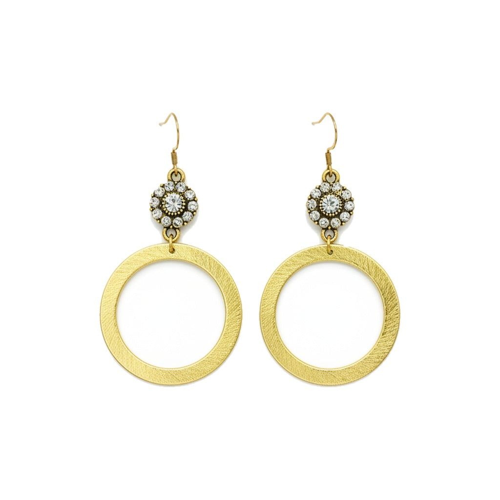 Crystal Bloom & Brushed Gold Hoop Drop Earrings