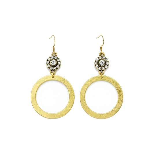 Crystal Bloom & Brushed Gold Hoop Drop Earrings